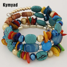 Браслеты Kymyad с бусинами и кристаллами для женщин, многослойные украшения в этническом стиле, браслеты с имитацией натурального камня для мужчин 2024 - купить недорого