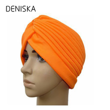 DENISKA Women Stretchy Hat Turban Head Wrap Band Chemo Bandana Hijab Pleated Indian Cap 2024 - buy cheap