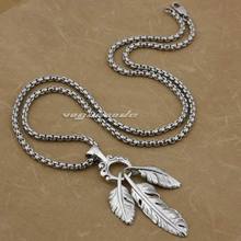 LINSION 925 Sterling Silver Three Feathers Mens Biker Rock Punk Pendant 9E014 2024 - buy cheap