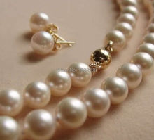 ! 8MM White shell Pearl hot fashion Necklace + Earring 18"  JT5059 2024 - buy cheap
