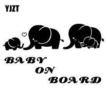 YJZT 16.5X9.7CM Family Elephants Cartoon Animals Love Car Sticker BABY ON BOARD Warning Sign Decal C25-0238 2024 - buy cheap