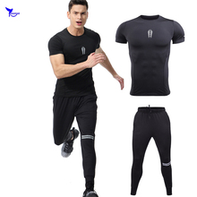 Conjunto de traje esportivo de compressão para homens, 2 peças, secagem rápida, treinamento de corrida, fitness, roupa esportiva respirável, 2019 2024 - compre barato