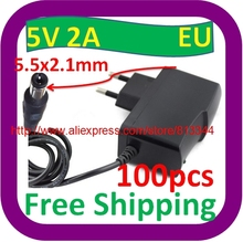100 pcs Free Shipping 100V-240V Converter Adapter DC 5V 2A / 2000mA Power Supply EU Plug AC/DC 5.5 mm x 2.1mm 2024 - buy cheap