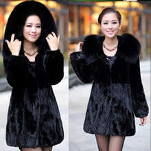 Women's Faux Fur Coat Fox Fur Collar Medium-long Hooded Thicken Fur Coats Overcoat 2024 - buy cheap
