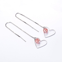 Sole Memory Sweet Heart-shaped Strawberry Crystal Ear Line Fresh Pink 925 Sterling Silver Female Dangle Earrings SEA427 2024 - buy cheap