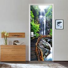 2 Panels Waterfall Near Wooden Stairs Picture 3D Wall Murals Wall Stickers Door Sticker Wallpaper Decals Home Decoration July071 2024 - buy cheap