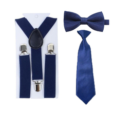 Crianças meninos meninas azul marinho suspensórios y-back cintas ajustáveis gravata de pescoço gravata borboleta conjunto de festa 1-8 anos 2024 - compre barato
