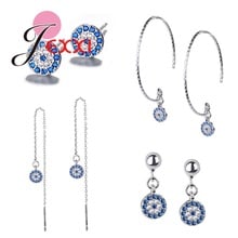 925 Sterling Silver Jewelry Earrings For Women Top Quality Accessories Blue Crystal Brilliant Wedding Anniversary Decoration 2024 - buy cheap