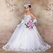 Роскошные платья для девочек с кристаллами и цветами, Свадебное бальное платье, длинная одежда для девочек с бисером, платья для первого причастия, платье на день рождения 2024 - купить недорого