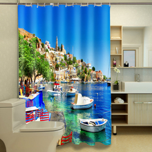 New 3D Shower Curtains Scenic Seaside Town Pattern Waterproof Fabric Bathroom Curtains Washable Bath Curtain Bathroom Products 2024 - buy cheap