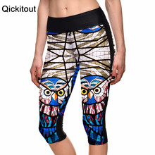 Summer style women's 7 points Leggings Fashion Striped Owl digital printing women's high waist Side pocket phone pants 2024 - buy cheap