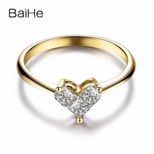 Baihe anel de ouro amarelo 18k 0.45ct h/si, de três diamantes naturais, para noivado, joias finas da moda, anel com coração de diamante 2024 - compre barato
