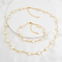 ASHIQI Natural Freshwater Pearl Jewelry Set  Necklace Bracelet for Women NE+BR 2024 - buy cheap
