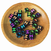 1900PCS/Lot 7*7MM Big Hole Square Acrylic Single Letter H Beads Colorful Initial Printing Plastic Black Bracelet Spacer Beads 2024 - buy cheap