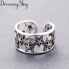 Novo na moda jóias de noiva prata cor estrela anéis para mulheres meninas presente boêmio vintage grande anel de noivado anillos 2024 - compre barato