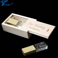 Trangee Custom Photo Gold in Crystal USB Flash Drive 4GB 8GB 16GB 32GB Pendrive USB 2.0 Memory Stick with Maple Box Free Logo 2024 - buy cheap