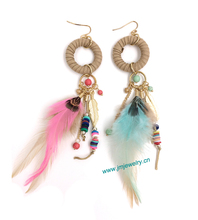 wholesale handmade Ethnic jewellery vintage dangle feather earrings with tassel summer style nickel free earrings 2024 - buy cheap