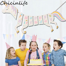 Chicinlife 1Set Unicorn Shape Happy Birthday Banner Unicorn Party Birthday Baby Shower Kids Favors Decoration Supplies 2024 - buy cheap