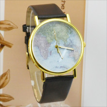 Mulheres casuais senhoras meninas relógios de moda moda mapa do mundo relógios pulseira de couro quartzo relógios zegarek damski 2024 - compre barato