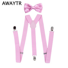 2 шт./лот AWAYTR галстук-бабочка подтяжки для мальчиков подтяжки розовый цвет ремни с 3 зажимами для детей свадебная одежда аксессуары 2024 - купить недорого