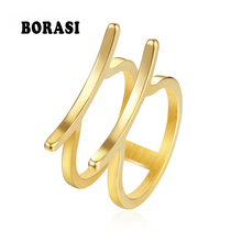 Borasi anéis redondos para mulheres, anel em aço inoxidável geométrico, moderno, dourado, de noivado, casamento 2024 - compre barato