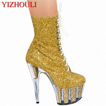 15cm ankle boots and high heels, fashionable and sexy lace-up female boots, multi-color optional stage banquet ankle boots 2024 - buy cheap