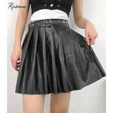 Rockmore Gothic Punk Style Pleated Mini Skirt Women PU High Waist A-Line Above Knee Skirts Zipper Autumn Black Streetwear Club 2024 - buy cheap