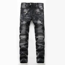 Calças de brim masculinas moda hip hop meninos calças retas amassadas calças de lazer dos homens calças de brim magros calças de brim jean bottoms 42 2024 - compre barato
