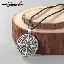 Cxwind colar retrô com disco redondo, colar amuleto e símbolo do viking de runas, jóias da moda masculina 2024 - compre barato