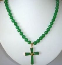 FREE SHIPPING  8mm Green  Cross Pendant Necklace 18" 2024 - buy cheap