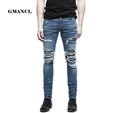 New Mens denim pants clothing zipper skinny biker jeans men slim fit justin bieber jean Vintage ripped blue denim men jeans man 2024 - buy cheap