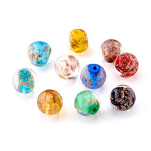 PANDAHALL-cuentas de cristal para fabricación de joyas, 20 piezas redondo de Color combinado hecho a mano, cuentas de Arena de oro, agujero de 12mm de diámetro, 5mm 2024 - compra barato
