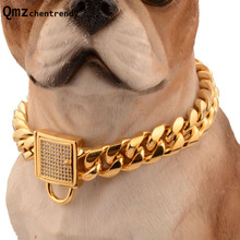 Colares unisex cor dourada, corrente de cachorro com fecho, de aço inoxidável, 14mm 12 ~ 32 polegadas 2024 - compre barato