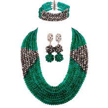 Conjunto de joias de miçangas africanas, prata verde teal e exército, joias para casamento, colar de cristal com contas de festa, presentes 8lbjz02 2024 - compre barato