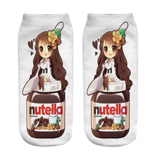 1 pair Cute Girl Sitting on Nutella Print Women Socks 3D Printed Design Funny Socks Polyester Fashion 19*8cm Socks 2024 - buy cheap