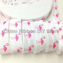 10Yards/lot Pink Flamingo Print Fold Over Elastic 5/8" Flamingo FOE Ribbon Webbing for DIY Headwear Hair Tie Hair Accessories 2024 - buy cheap