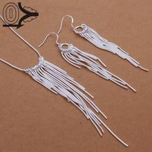 Wholesale Silver Plated Jewelry Set,Cheap Bridal Party Sets,Simple Geometry Fashion Tassel Silver Necklace Earring Two piece 2024 - buy cheap
