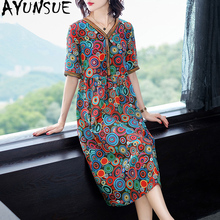 AYUSNUE-Vestido de seda para mujer, ropa informal de playa Floral, elegante, Midi, talla grande, Verano KJ1881, 2020 2024 - compra barato