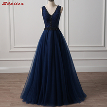 Luxury Crystals Long Evening Dresses Party A Line Beautiful Navy Blue Women Prom Formal Evening Gowns Dresses Wear 2024 - buy cheap