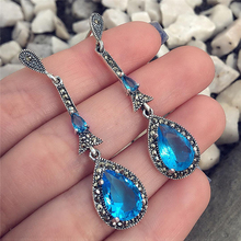 Royal Blue Crystal Wedding Earrings For Brides Crystal Drop Earrings Fashion Jewelry Accessories Long Tibetan Silver Earrings 2024 - buy cheap