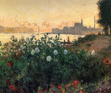 100% handmade Claude Monet Oil Painting Reproduction on Linen canvas,argenteuil-flowers-by-the-riverbank(1),museum quality 2024 - buy cheap
