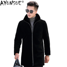 Ayunsua jaqueta de inverno masculina de pele, casaco de lã tosa de ovelha, gola de vison, grossa, longa acolchoada, parka 1787 kj1633 2024 - compre barato