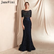 JaneVini Luxury Navy Blue Lace Mermaid Long Evening Dresses 2019 Lange Jurk Scoop Neck Beading Elegant Women Formal Party Gowns 2024 - buy cheap