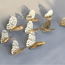 12 шт./лот 3D полые золотые серебряные бабочки настенные наклейки художественные домашние декоративные настенные наклейки для вечеринки свадьбы дисплей бабочки 2024 - купить недорого