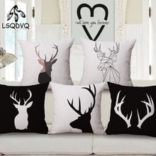 Black And White Elephant Deer Printed Throw Pillow Cushion Case Cover Animals Square Decoration For Car Sofa Office 45X45cm 2024 - buy cheap