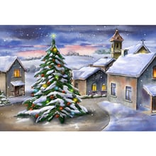 Pintura al óleo de invierno, nieve escénica, Fondo impreso para fotografía, casas de pueblo, árbol de Navidad, copos de nieve, bebé, niños, fotografía de fondo 2024 - compra barato