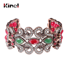 Kinel pulseira grande ouro antigo feminina, pulseira joia vintage com pedras naturais, miçangas com cristal estilo punk rock para mulheres 2017 2024 - compre barato