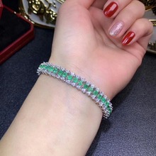 Frete grátis natural e real verde esmeralda corrente pulseira 925 prata esterlina jóias finas 2024 - compre barato