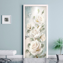 Pintura al óleo 3D de flores modernas, pegatina de la puerta y pared, papel tapiz para sala de estar, dormitorio, PVC, autoadhesivo, impermeable, calcomanía para puerta de casa 3 D 2024 - compra barato