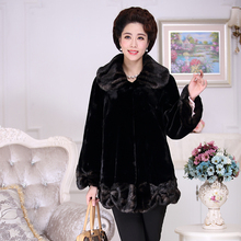 Nerazzurri Middle aged women warm thick faux fur coat long sleeve loose fit Winter Fluffy Patchwork fake mink fur outerwear 2021 2024 - buy cheap